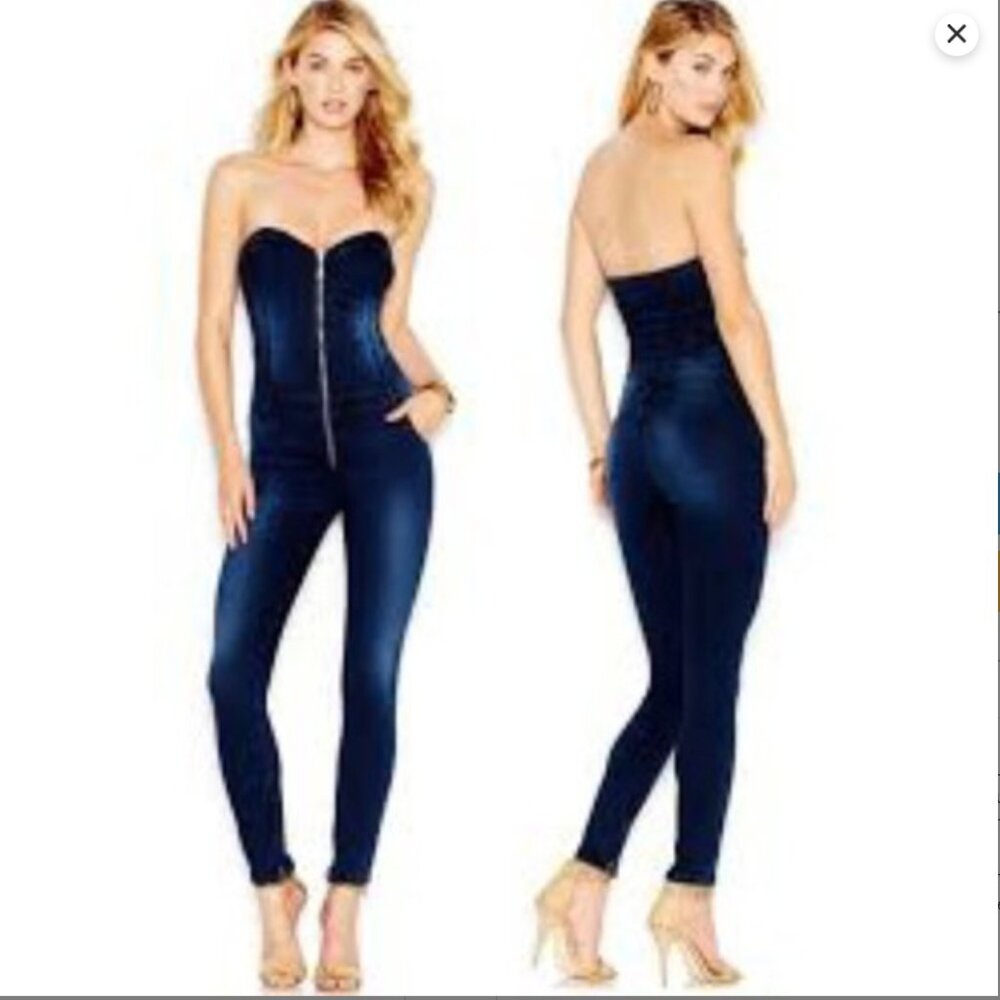 Guess Moto Strapless Front Zip Jumpsuit